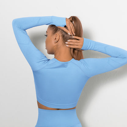 Custom Sexy seamless yoga wear long sleeves High elastic pleated quick-drying long sleeve fitness yoga wear tops
