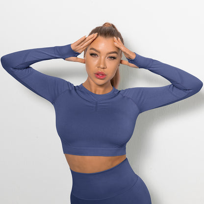 Custom Sexy seamless yoga wear long sleeves High elastic pleated quick-drying long sleeve fitness yoga wear tops