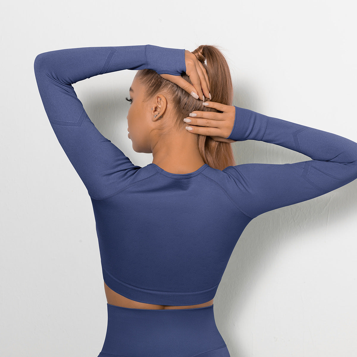 Custom Sexy seamless yoga wear long sleeves High elastic pleated quick-drying long sleeve fitness yoga wear tops