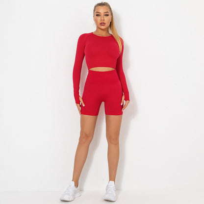 Seamless yoga suit for women running fitness tops tight breathable waist hip shorts quick-drying sports suit