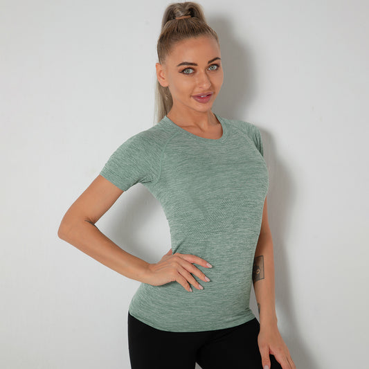 Custom New seamless vest yoga clothes female quick-drying dance rhythm fitness clothes tops sports morning exercise running short sleeves female
