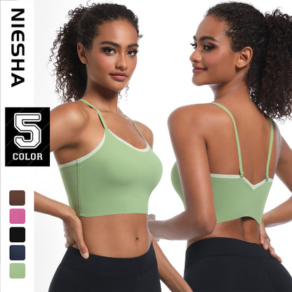 Custom  Sports bra gathered cross straps beautiful back two-tone yoga bra running fitness vest for women
