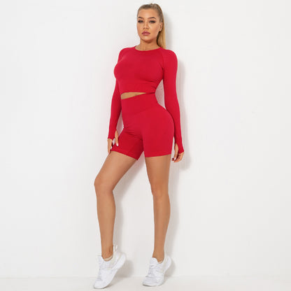 Seamless yoga suit for women running fitness tops tight breathable waist hip shorts quick-drying sports suit