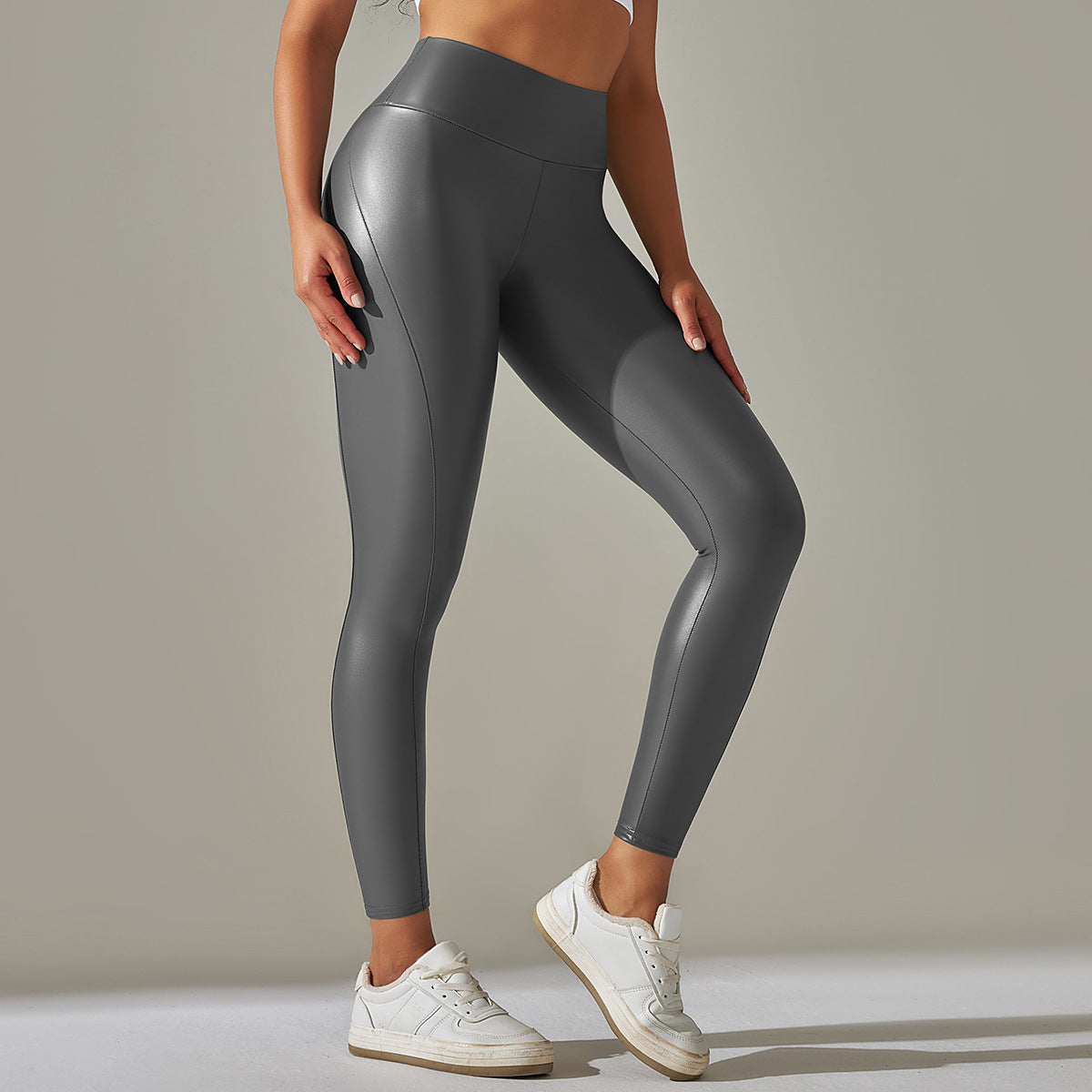 Custom Spot  cross-border PU leather pants high elasticity solid color bright black tight trousers running fitness yoga pants