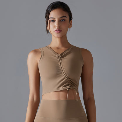 Custom  sports beautiful back underwear skin-friendly nude breathable sexy drawstring yoga vest shockproof gathered yoga bra
