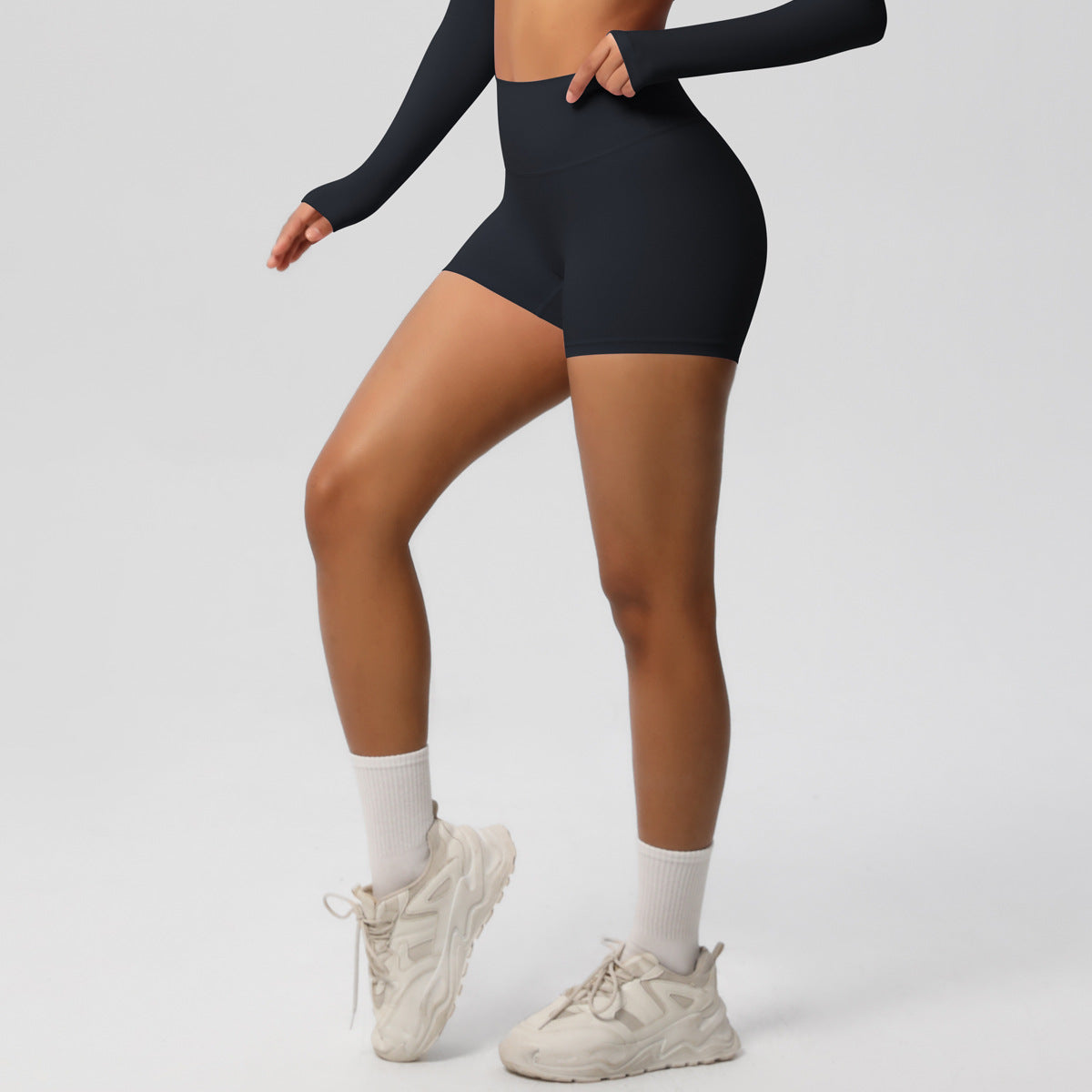 Custom  fitness shorts tummy lifting buttocks solid color sports high waist no embarrassment tight quick-drying yoga shorts