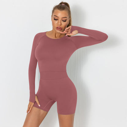 Seamless yoga suit for women running fitness tops tight breathable waist hip shorts quick-drying sports suit