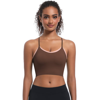 Custom  Sports bra gathered cross straps beautiful back two-tone yoga bra running fitness vest for women
