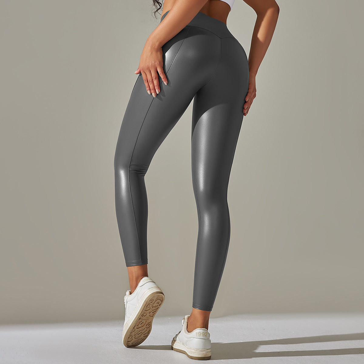 Custom Spot  cross-border PU leather pants high elasticity solid color bright black tight trousers running fitness yoga pants