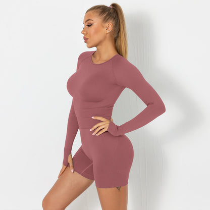 Seamless yoga suit for women running fitness tops tight breathable waist hip shorts quick-drying sports suit