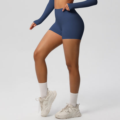 Custom  fitness shorts tummy lifting buttocks solid color sports high waist no embarrassment tight quick-drying yoga shorts