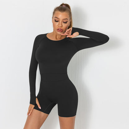 Seamless yoga suit for women running fitness tops tight breathable waist hip shorts quick-drying sports suit