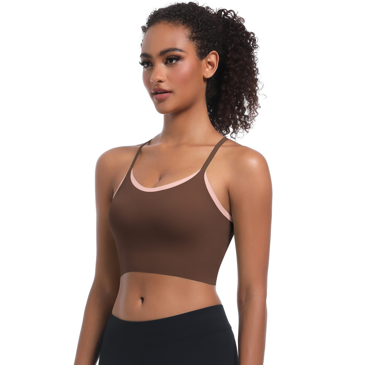 Custom  Sports bra gathered cross straps beautiful back two-tone yoga bra running fitness vest for women