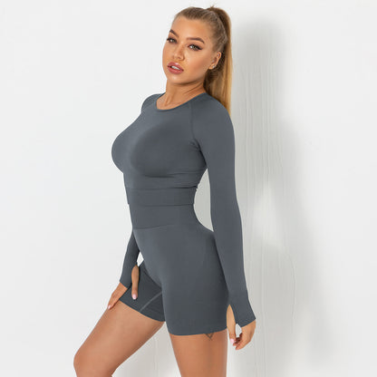 Seamless yoga suit for women running fitness tops tight breathable waist hip shorts quick-drying sports suit