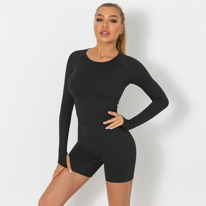 Seamless yoga suit for women running fitness tops tight breathable waist hip shorts quick-drying sports suit