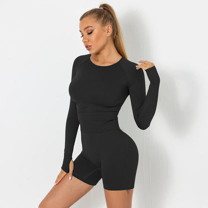 Seamless yoga suit for women running fitness tops tight breathable waist hip shorts quick-drying sports suit
