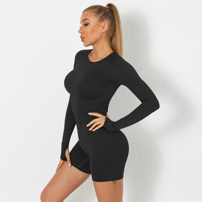 Seamless yoga suit for women running fitness tops tight breathable waist hip shorts quick-drying sports suit
