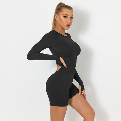 Seamless yoga suit for women running fitness tops tight breathable waist hip shorts quick-drying sports suit