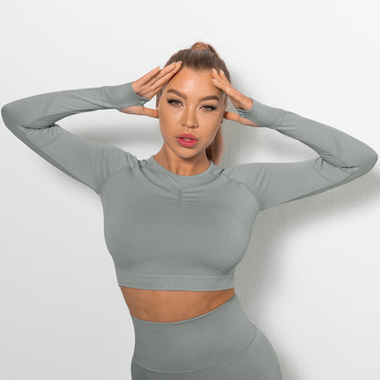 Custom Sexy seamless yoga wear long sleeves High elastic pleated quick-drying long sleeve fitness yoga wear tops