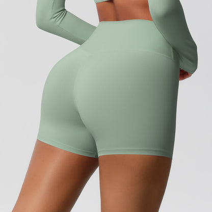Custom  fitness shorts tummy lifting buttocks solid color sports high waist no embarrassment tight quick-drying yoga shorts