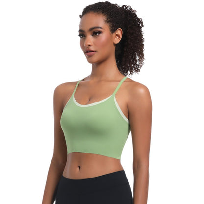 Custom  Sports bra gathered cross straps beautiful back two-tone yoga bra running fitness vest for women