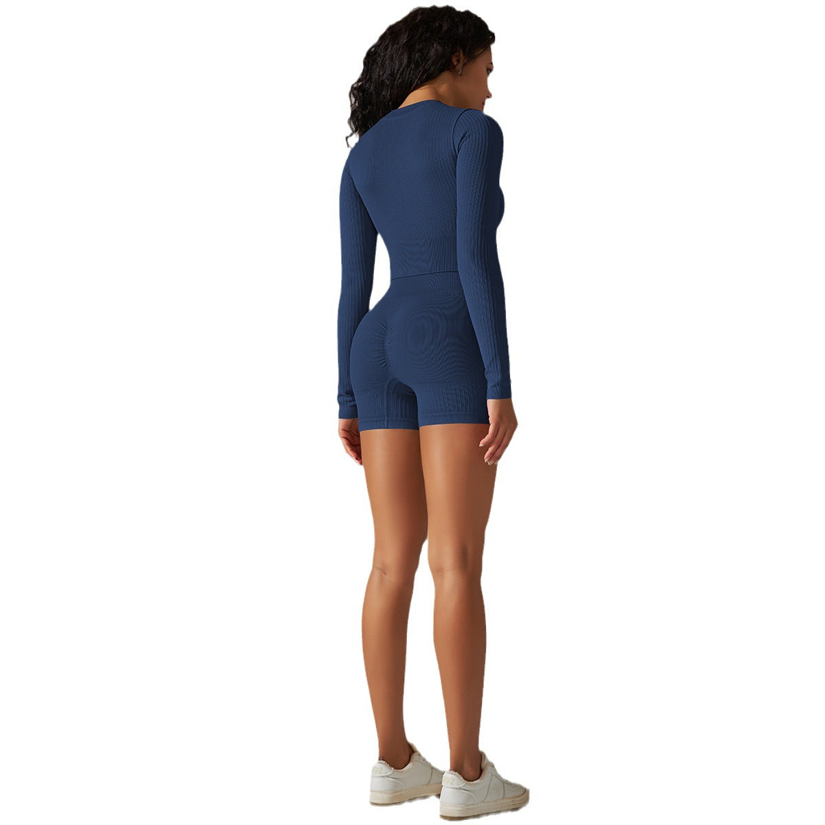 Seamless Yoga Clothes Running Fitness Zipper Top Hip-Lifting Tight Shorts Quick-Drying Sports Suit Women