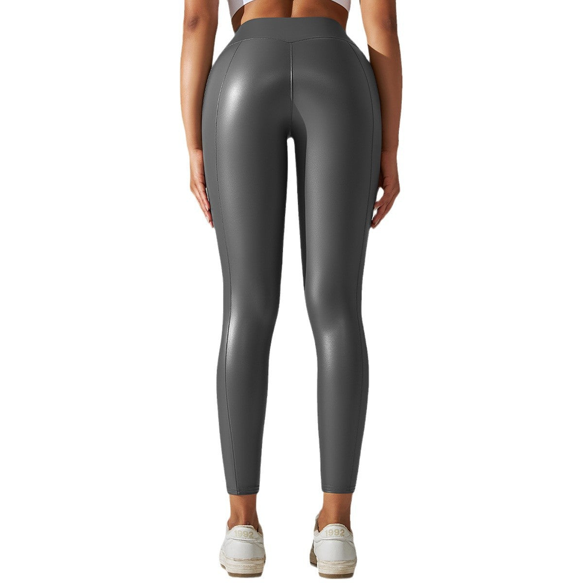 Custom Spot  cross-border PU leather pants high elasticity solid color bright black tight trousers running fitness yoga pants