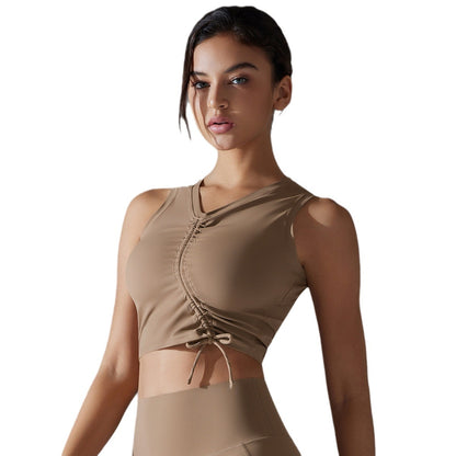 Custom  sports beautiful back underwear skin-friendly nude breathable sexy drawstring yoga vest shockproof gathered yoga bra