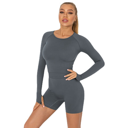 Seamless yoga suit for women running fitness tops tight breathable waist hip shorts quick-drying sports suit