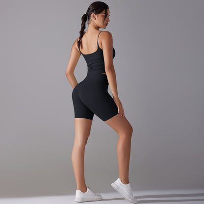 Custom double-sided brocade comfortable skin-friendly nude sports camisole vest hip-lifting fitness yoga pants bra shorts set