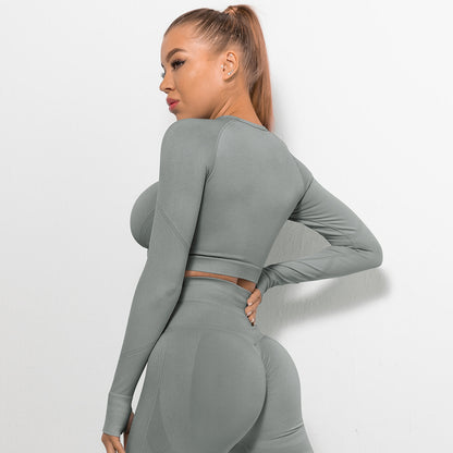 Custom Sexy seamless yoga wear long sleeves High elastic pleated quick-drying long sleeve fitness yoga wear tops