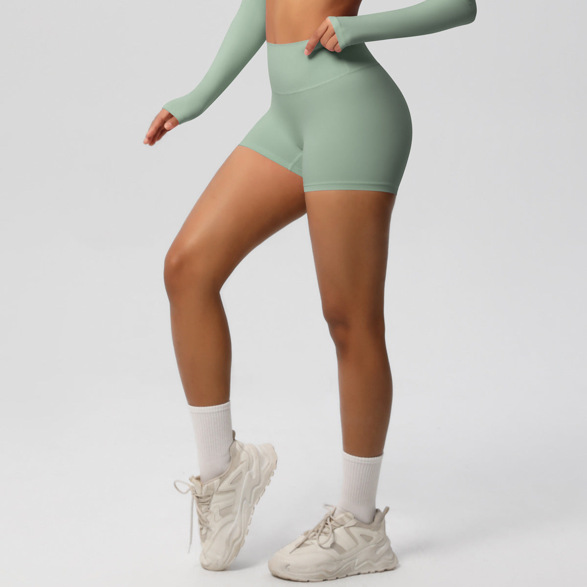 Custom  fitness shorts tummy lifting buttocks solid color sports high waist no embarrassment tight quick-drying yoga shorts