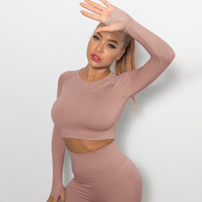 Custom Sexy seamless yoga wear long sleeves High elastic pleated quick-drying long sleeve fitness yoga wear tops