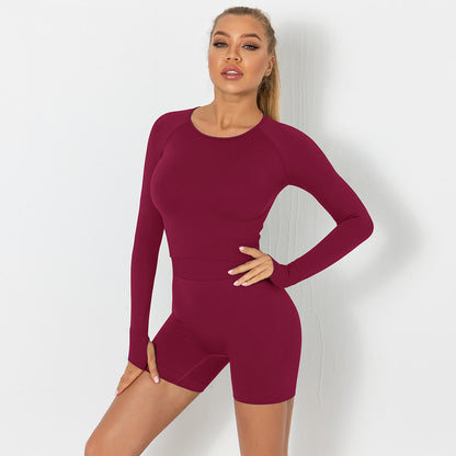 Seamless yoga suit for women running fitness tops tight breathable waist hip shorts quick-drying sports suit