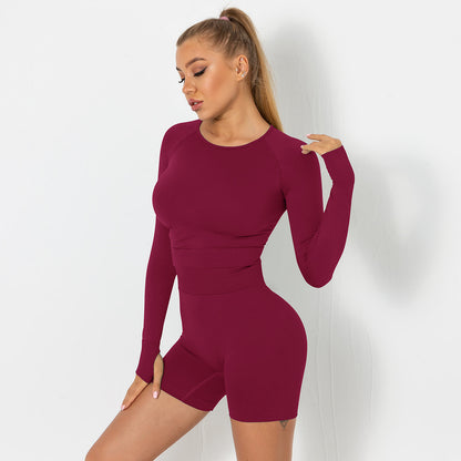 Seamless yoga suit for women running fitness tops tight breathable waist hip shorts quick-drying sports suit