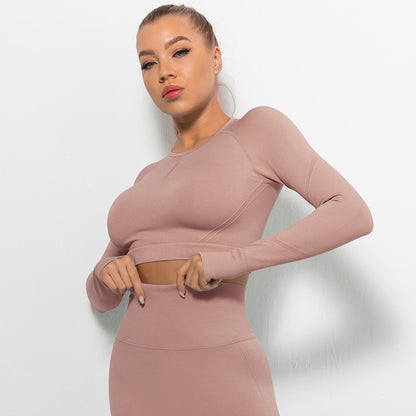 Custom Sexy seamless yoga wear long sleeves High elastic pleated quick-drying long sleeve fitness yoga wear tops