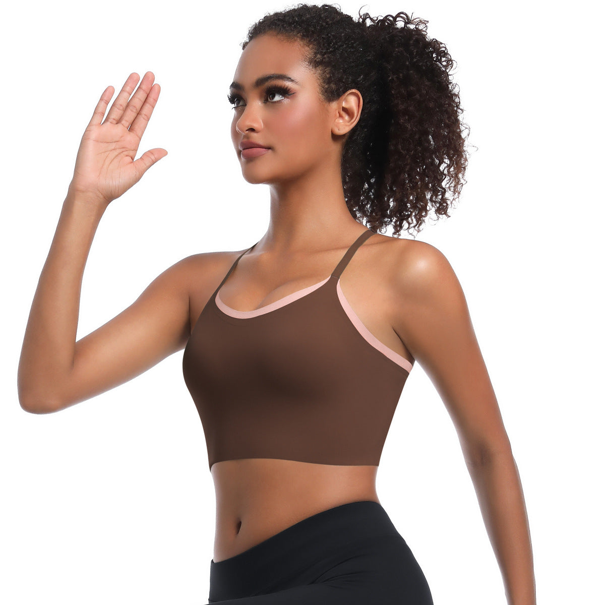 Custom  Sports bra gathered cross straps beautiful back two-tone yoga bra running fitness vest for women
