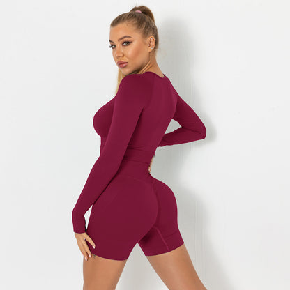 Seamless yoga suit for women running fitness tops tight breathable waist hip shorts quick-drying sports suit