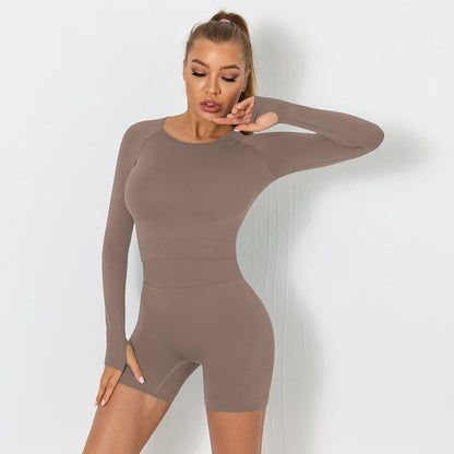Seamless yoga suit for women running fitness tops tight breathable waist hip shorts quick-drying sports suit