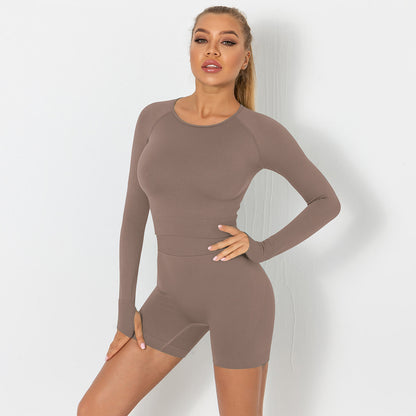 Seamless yoga suit for women running fitness tops tight breathable waist hip shorts quick-drying sports suit