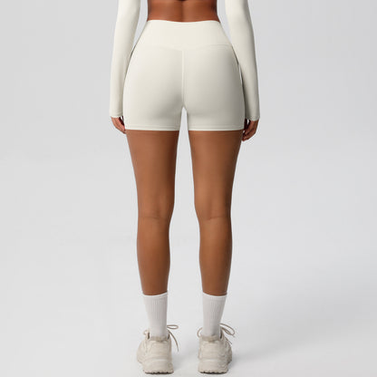 Custom  fitness shorts tummy lifting buttocks solid color sports high waist no embarrassment tight quick-drying yoga shorts