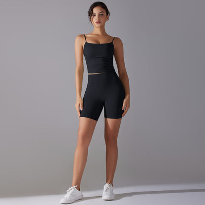Custom double-sided brocade comfortable skin-friendly nude sports camisole vest hip-lifting fitness yoga pants bra shorts set