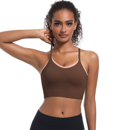 Custom  Sports bra gathered cross straps beautiful back two-tone yoga bra running fitness vest for women