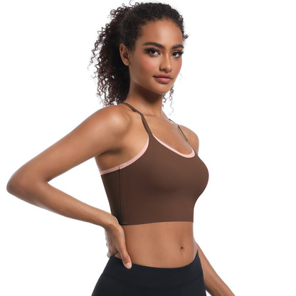 Custom  Sports bra gathered cross straps beautiful back two-tone yoga bra running fitness vest for women