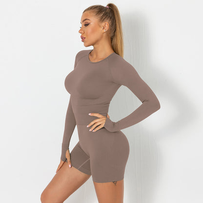 Seamless yoga suit for women running fitness tops tight breathable waist hip shorts quick-drying sports suit
