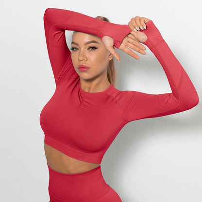 Custom Sexy seamless yoga wear long sleeves High elastic pleated quick-drying long sleeve fitness yoga wear tops