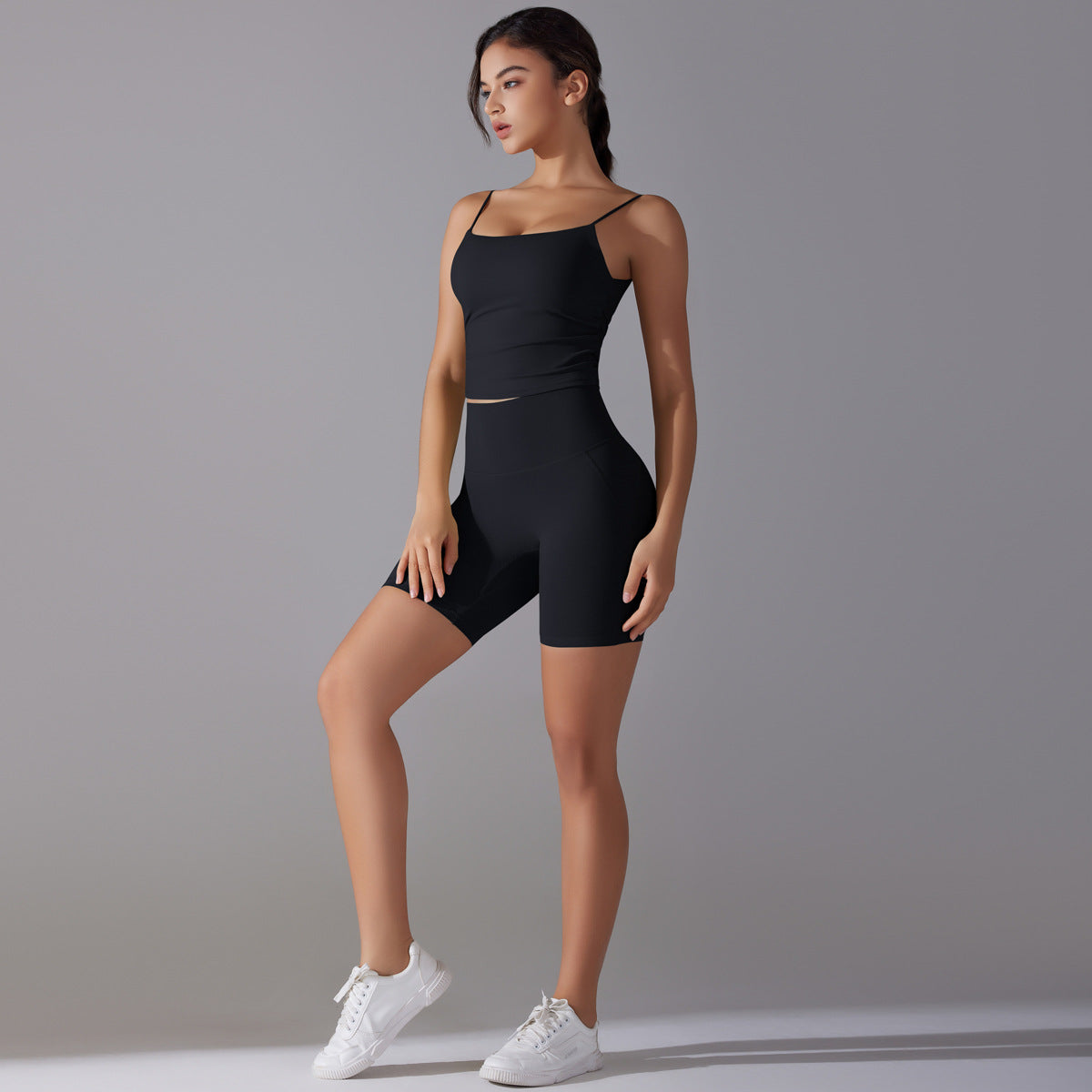 Custom double-sided brocade comfortable skin-friendly nude sports camisole vest hip-lifting fitness yoga pants bra shorts set