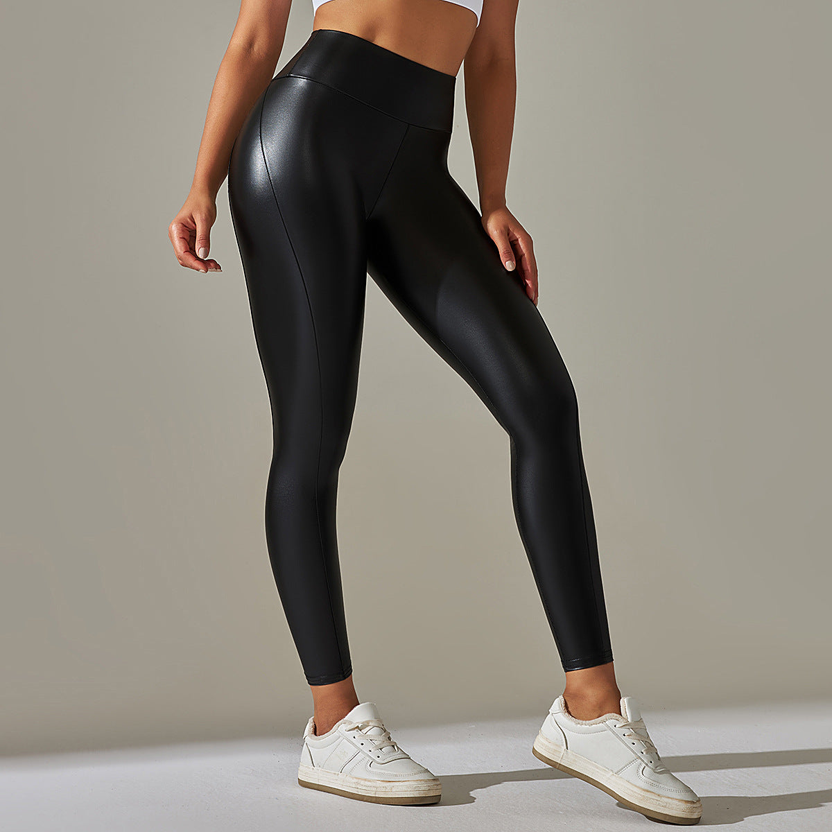 Custom Spot  cross-border PU leather pants high elasticity solid color bright black tight trousers running fitness yoga pants
