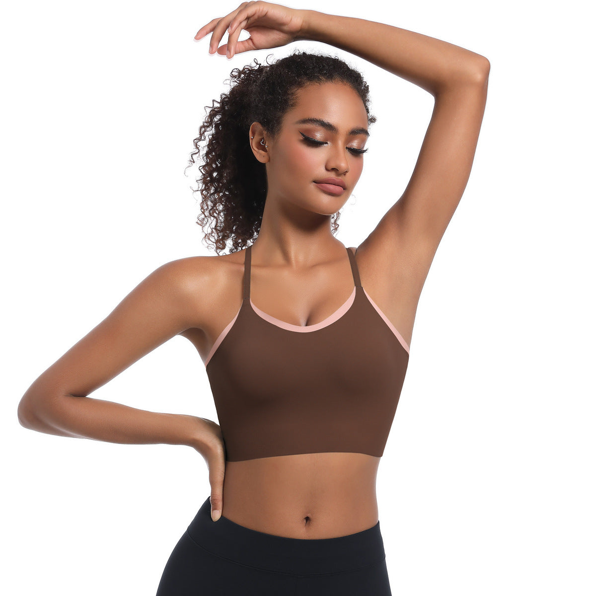 Custom  Sports bra gathered cross straps beautiful back two-tone yoga bra running fitness vest for women