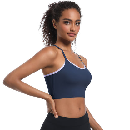 Custom  Sports bra gathered cross straps beautiful back two-tone yoga bra running fitness vest for women